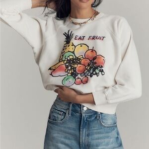 MOTHER Eat Fruit Graphic White Sweatshirt